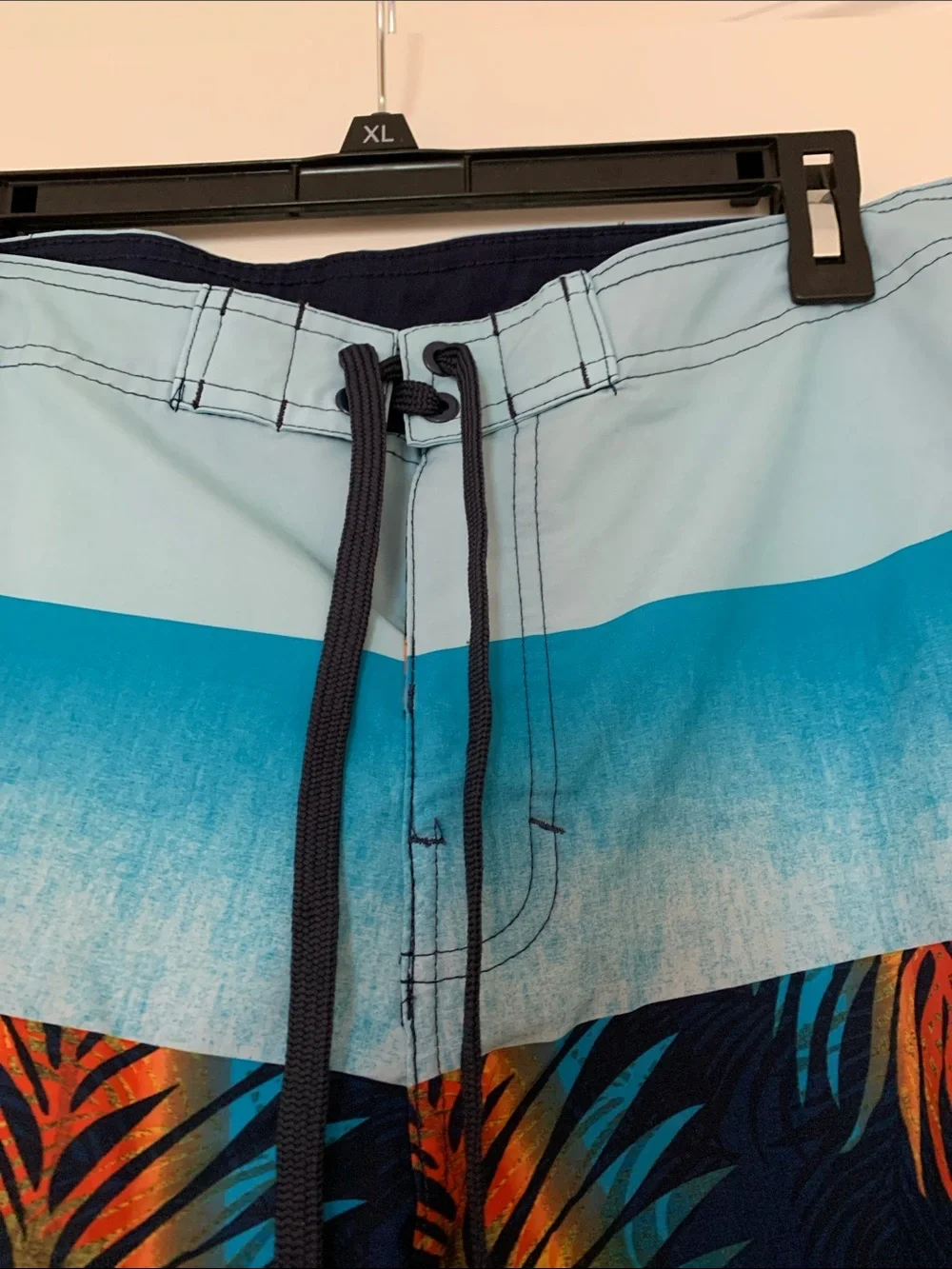 burnside Light Blue & Navy Tropical Leaf Swim Trunks